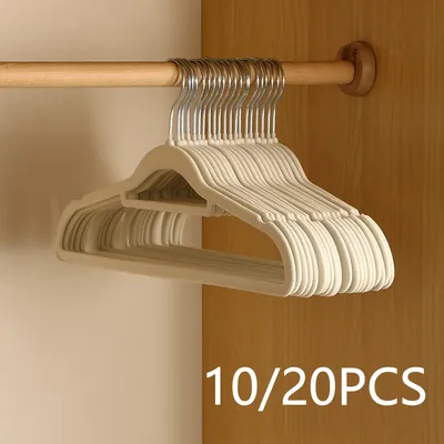 10/20 Pieces of High-End Velvet Clothes Hangers, Non-Slip Flocked Felt Clothes Hangers, Solid Clothes Hangers, Heavy-Duty Clothes Hangers and Suit Hangers, Durable Thin Beige/Grey/Black Clothes