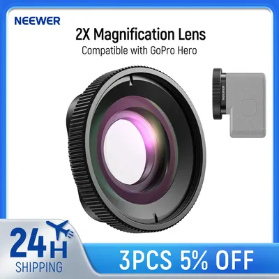 NEEWER 2X Magnification Lens 7-10cm Focal Distance Compatible with GoPro Hero 13 12 11 10 9 Action Camera, Not Waterproof