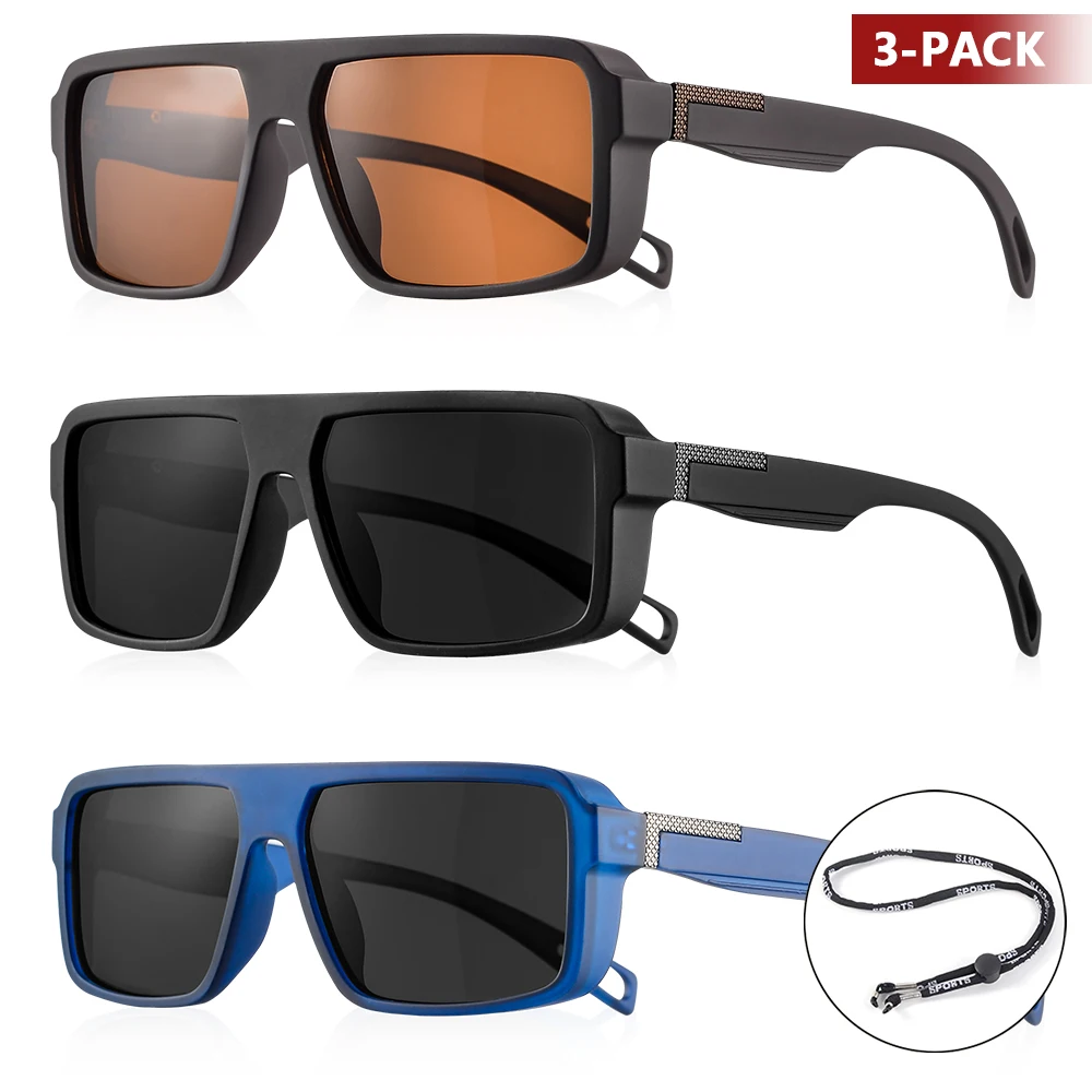 CRIXALIS 3-teilige polarisierte Sonnenbrille für den Außenbereich, für Herren und Damen, modisch, Sport, Angeln, Sonnenbrille, männlich, quadratisch, Driving Shades UV400 Image