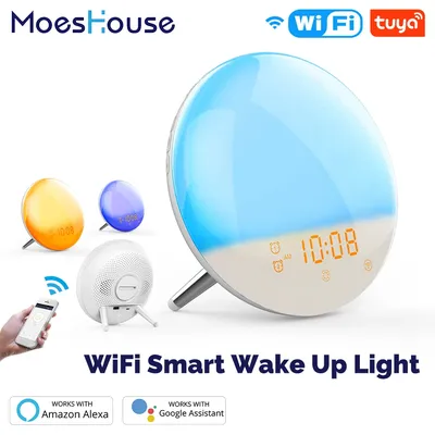 Tuya Smart WiFi Wake Up Light Sunrise Simulation Alamm-Uhr mit 7 Farben und 7 natürlichen Geräuschen Smart Life APP Alexa Google Home
