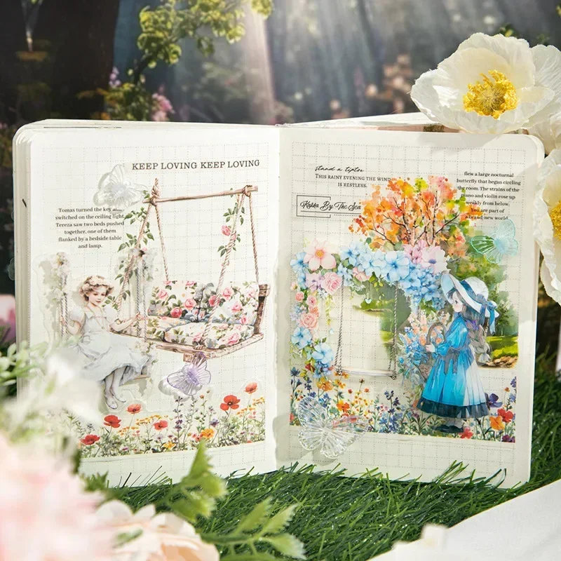 10 Stück Sprachschaukel-Briefpapier unter Blumen, dekorative Frühlings-Aufkleber, Blumen-Hängekorb-Paket, Sammelalbum, 144 x 90 mm Image