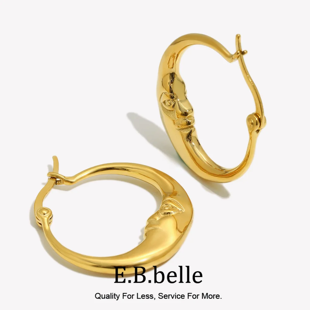 E.B.belle Neue Abstrakte Mond Creolen Gold/Silber Farbe Edelstahl Runde Hypoallergen Frauen Chic Schmuck
