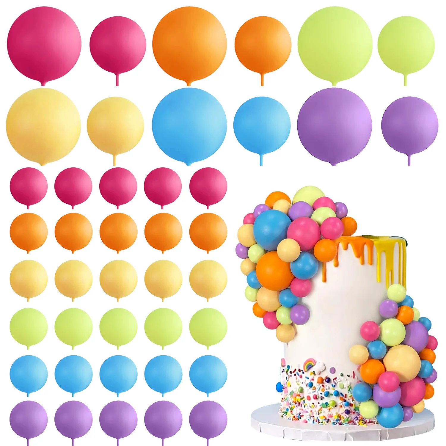 42 Stück Ball kuchen Picks bunte kugelförmige Kuchen deckel Perlen kugeln Cupcake Kuchen einsatz Topper für Geburtstags feier Hochzeits dekor Image