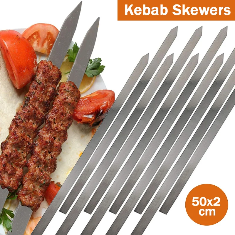 Kabob-Spieße, flache Grillspieße für Schaschkebab, türkische persische Grills und Koubideh, iranisches Mittelmeer, brasilianisch Image