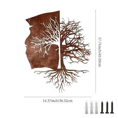 TEMU [rustic Decor] Rustic Metal Tree Of Life Wall Art - Vintage , Indoor/outdoor Decor For Home & Garden, No Electricity Required, Living Room, House Decor Image