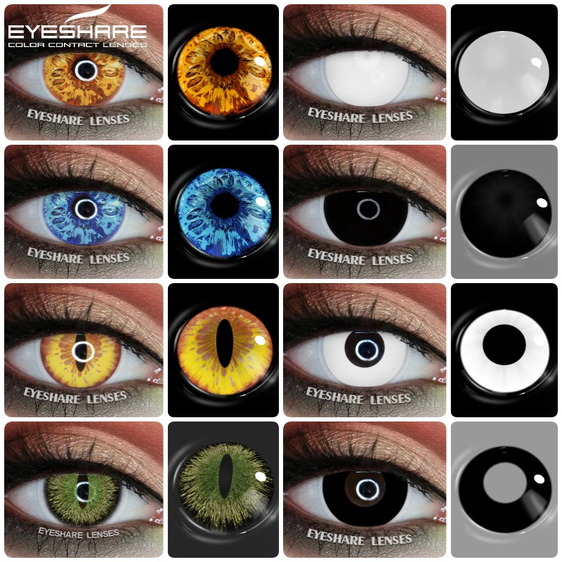 EYESHARE 1 Paar Cosplay-Farbkontakte für Augen, Anime, weiße Linsen, hochwertige weiche rote Linse, schwarze Augenlinse, Schönheits-Make-up, jährlich Image