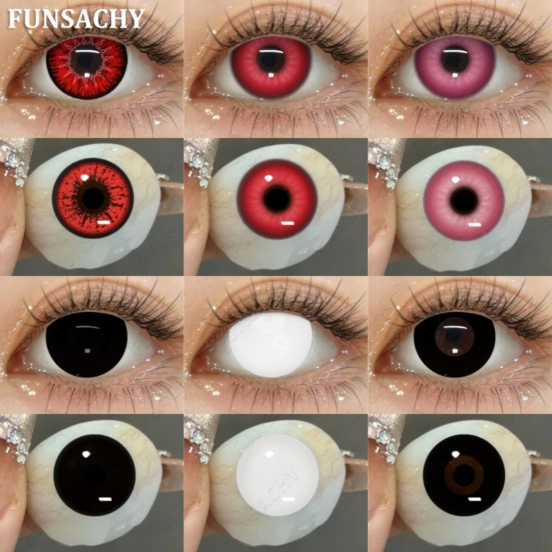 FUNSACHY 1 Paar farbige Kontaktlinsen für Augen, rosa, rot, Cosplay, Augen-Make-up-Linsen, schwarze Farblinse, Halloween, modische Kosmetik Image