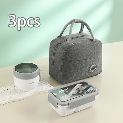 TEMU 3pcs Heart Leaf Insulated Lunch Box Set, Microwave Safe Plastic Meal Containers With 850ml Breakfast Cup And Thermal Tote Bag, Manual Rectangular Bento Box Kit For Food Storage And Transport Image