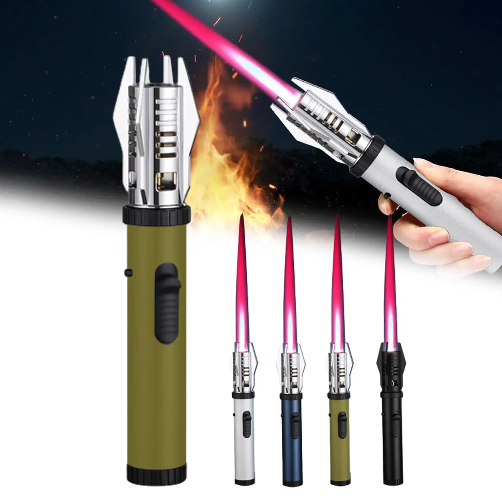 Metall Turbine Fackel Flamme Spritzpistole Rote Flamme Butan Gas Lichtschwert Feuerzeug Küche Outdoor Winddicht Grill Schweißen Werkzeug Geschenk Image