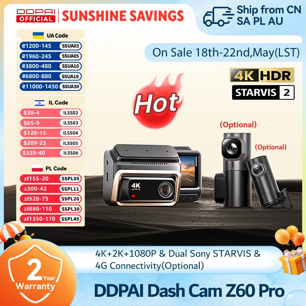 DDPAI Z60 Pro 4K Dashcam Auto-Kamera mit GPS, Dual-SONY-Sensor, WLAN, ADAS, Nachtsicht und DVR-Videorekorder Image