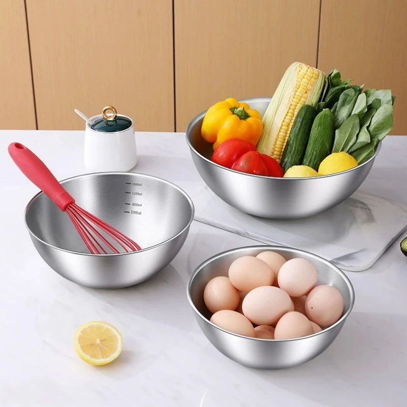 3 Stück Edelstahl-Salatschüssel, leichte Futternapf, kalte Nudelschüssel, hochästhetische Reisschüssel im koreanischen Stil, Suppenschüssel Image