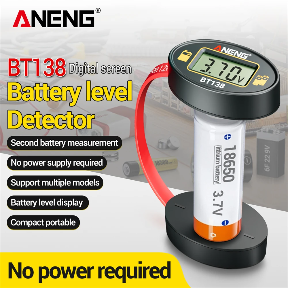 ANENG BT138 Digitaler Batterietester Batteriedetektor Kapazitäts-Lithium-Tester mit Display Analysator für AAA AA Knopfzellen Image