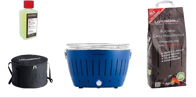 LotusGrill - Sonderpaket BBQ Classic Blau (cm 35) mit 2,5 Kg Holzkohle und Brenngel Image