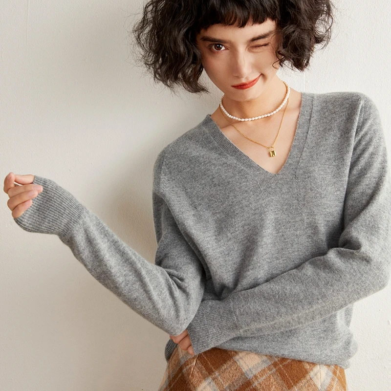 Autunno E Inverno delle Nuove Donne Maglione di Cachemire 100% Puro Cashmere Con Scollo A V Lavorato A Maglia Pullover A Maniche Lunghe di Vendita Caldo delle Donne Top
