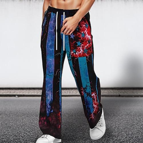 Herren Hose Hosen Schlabberhose Freizeithose Weite Hosen Elastischer Kordelzug in der Taille Amerikanische Flagge Patriotisch Outdoor Festtage Strand Retro Vintage Schwarz Unelastisch