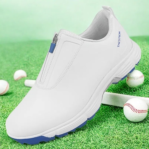 weiße Golfschuhe für Herren mit Reißverschluss, atmungsaktivem Obermaterial und gepolsterter Sohle für Komfort und Leistung auf dem Platz Image