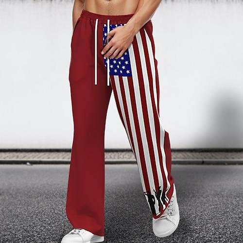 Herren Hose Hosen Schlabberhose Freizeithose Weite Hosen Elastischer Kordelzug in der Taille Amerikanische Flagge Patriotisch Nationalflagge Outdoor Festtage Strand Urlaub Hawaiianisch Rote