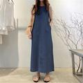 Damen kleid lang Jeanskleider Casual kleid Sommerkleid Modisch Outdoor Festtage Verabredung Regular Fit Glatt Ärmellos Rundhalsausschnitt Schwarz Blau Dunkelblau Sommer Frühling
