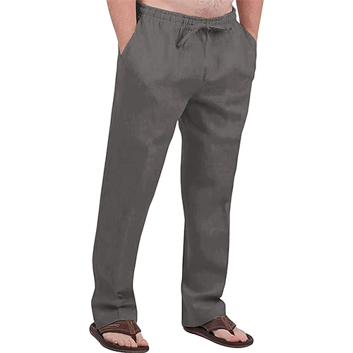 Herren Leinenhose Hose Hosen Sommerhosen Strandhose Tasche Kordelzug Elastische Taille Glatt Komfort Atmungsaktiv Urlaub Täglich Festtage Hawaiianisch Boho Armeegrün Schwarz Image