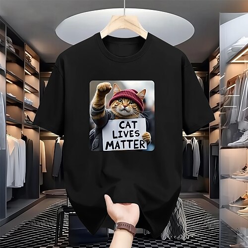 Herren Lustiges T-Shirt Katzenleben Zählen Kurzarm Haustierliebhaber Tee Image