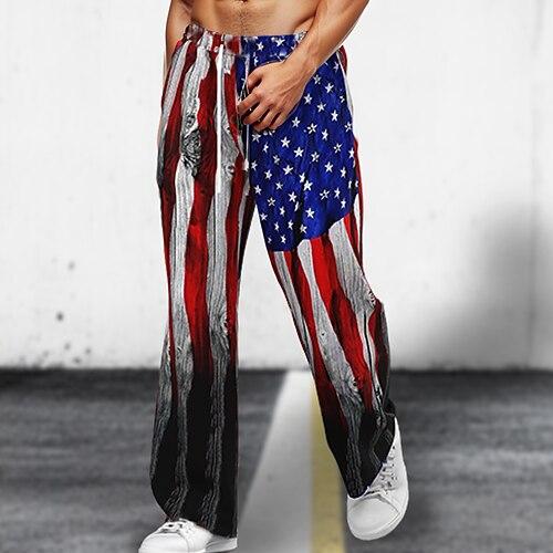 Herren Hose Hosen Schlabberhose Freizeithose Weite Hosen Elastischer Kordelzug in der Taille Amerikanische Flagge Patriotisch Outdoor Festtage Strand Hawaiianisch Retro Vintage Grau Unelastisch