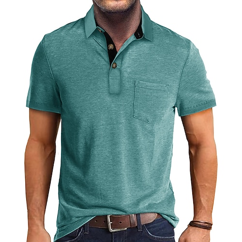 Herren Golfhemd Golf Poloshirts Arbeit Casual Kargen Kurzarm Basic Modern Glatt Knopf Vordertasche Sommer Frühling Regular Fit Aprikose Dunkelgrau Wasserblau Schwarz Weiß Dunkelrot Golfhemd Image