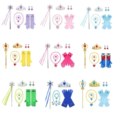 Princess Jewels Pink Blue Purple Yellow Dress Elsa Anna Accessory Cosplay Jewellery Bowknot Gloves