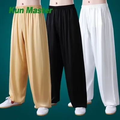 Silk Quick-Drying Elastic Waist Tai Chi Kung Fu Martial Arts and Yoga Pants Summer Lounge Trousers