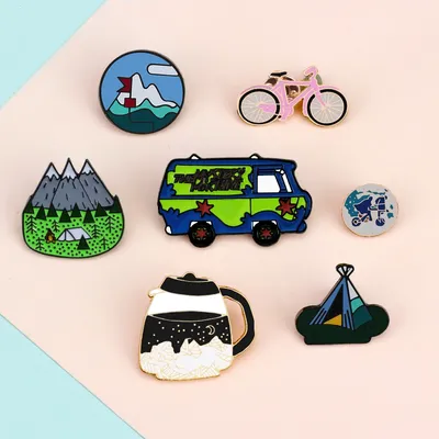 Cartoon Lapel Pins Bicycle Earth Bus Mountain Enamel Brooches Funny Travel Badge Pin for Kids Bag