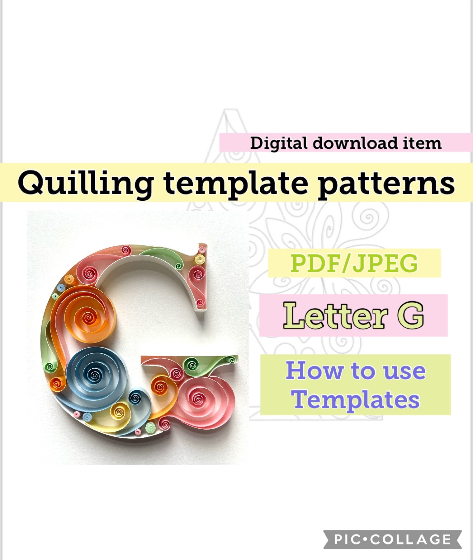 Modello quilling, lettera quilling, modelli quilling, modelli modello quilling, fiori quilling, kit quilling, download istantaneo, iniziale
