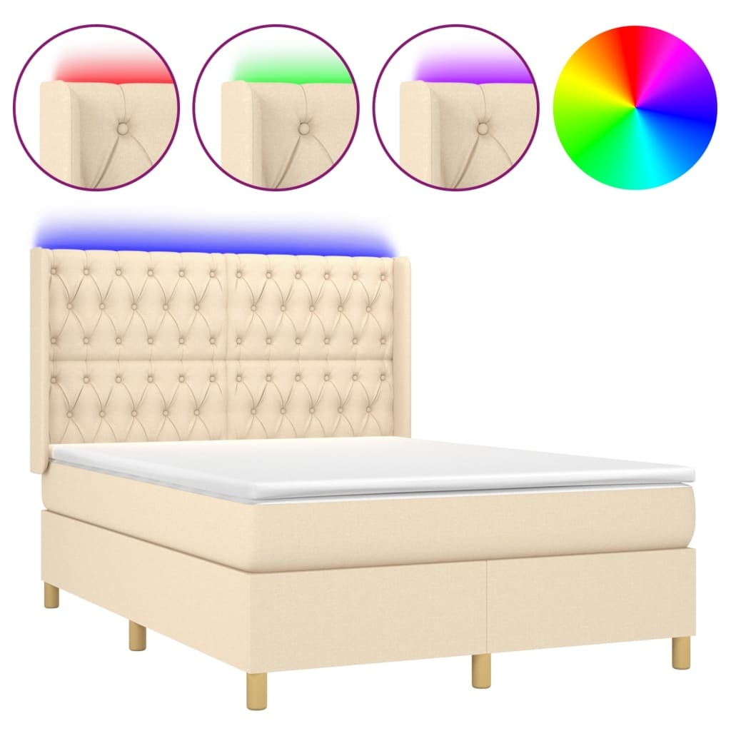 vidaXL Boxspringbett mit Matratze & LED Creme 140x200 cm Stoff Image