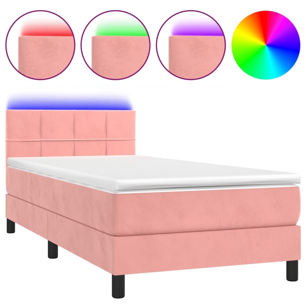 vidaXL Boxspringbett mit Matratze & LED Rosa 90x200 cm Samt Image