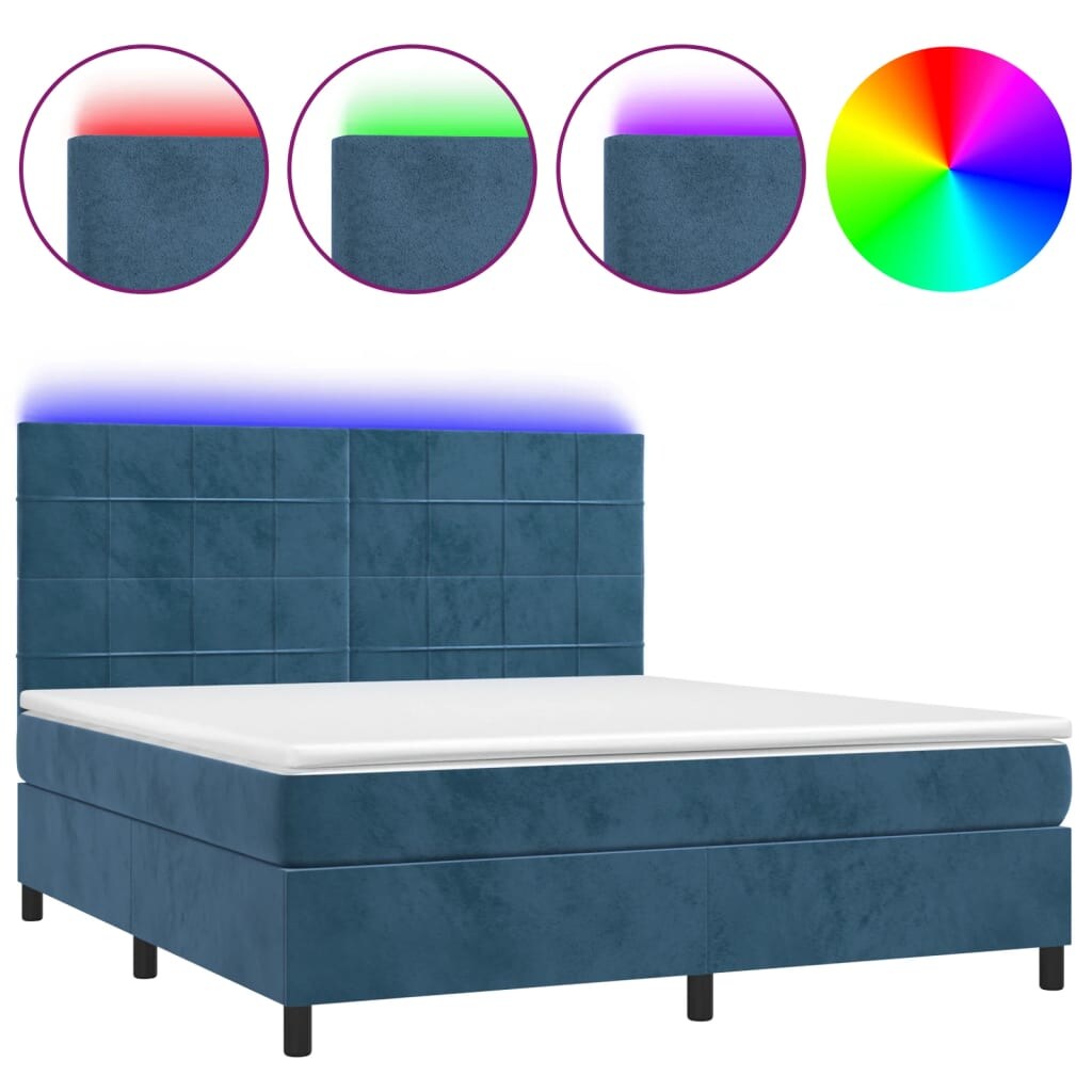 vidaXL Boxspringbett mit Matratze & LED Dunkelblau 160x200 cm Samt Image