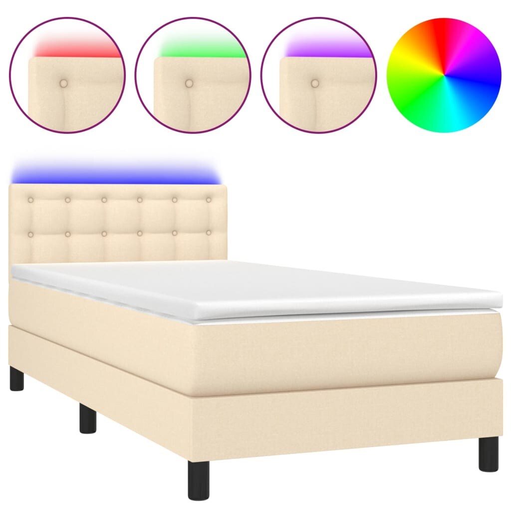 vidaXL Boxspringbett mit Matratze & LED Creme 90x200 cm Stoff Image