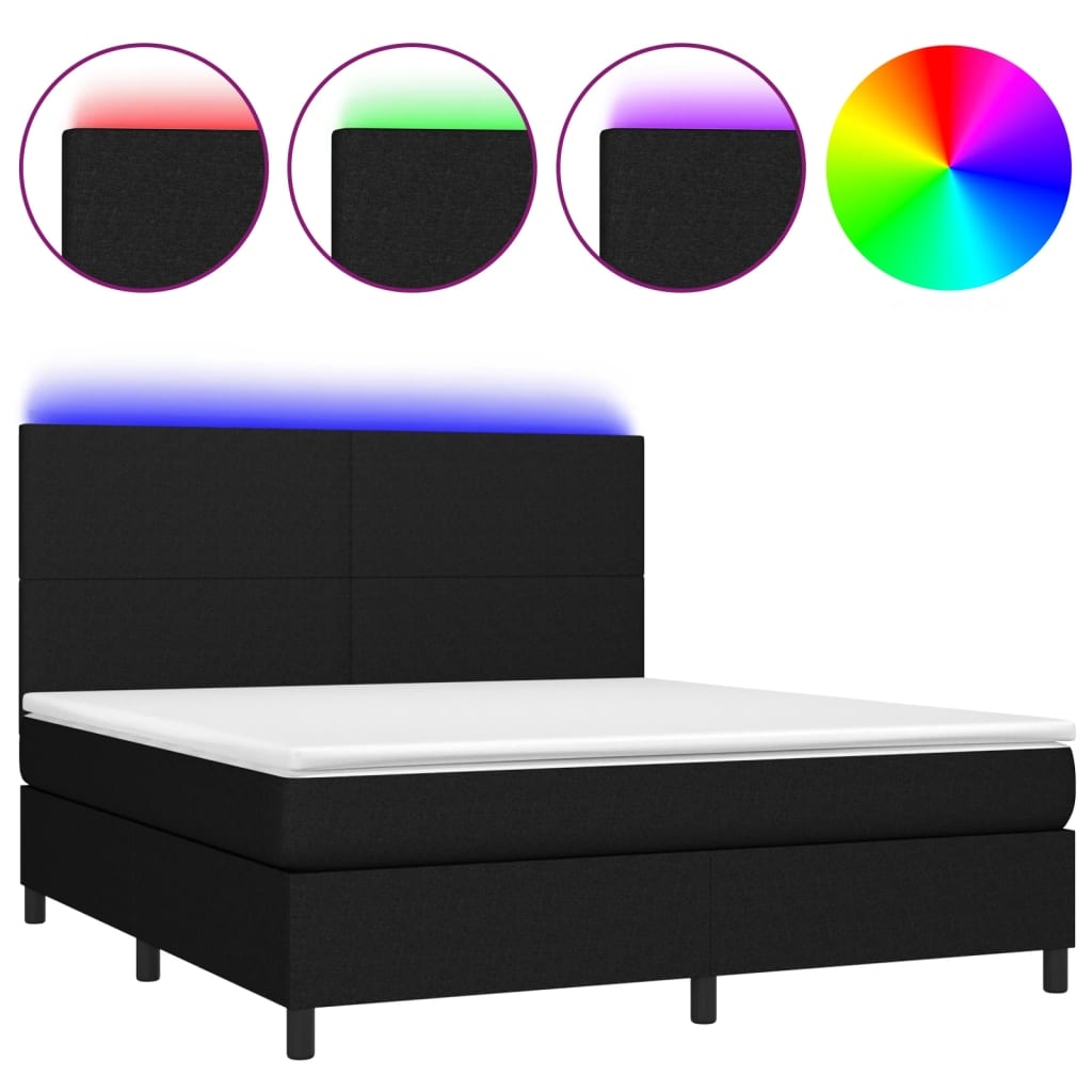 vidaXL Boxspringbett mit Matratze & LED Schwarz 160x200 cm Stoff Image