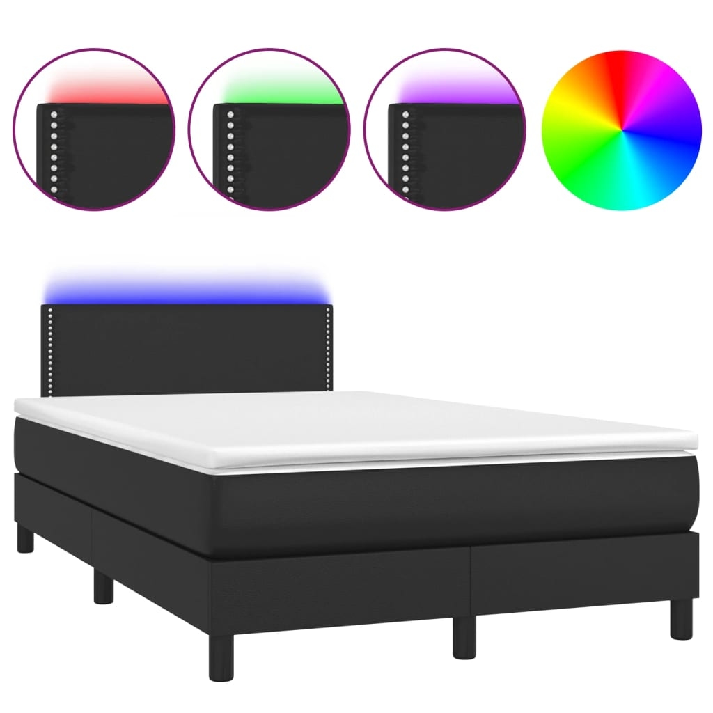 vidaXL Boxspringbett mit Matratze & LED Schwarz 120x190 cm Kunstleder Image