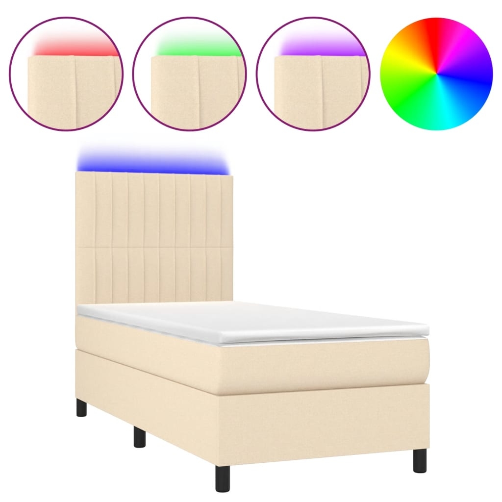 vidaXL Boxspringbett mit Matratze & LED Creme 90x200 cm Stoff Image