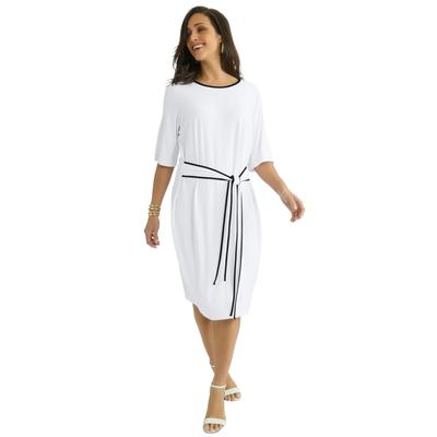 Plus Size Women's Tie Waist Dress by Jessica London in White Black (Size 3X)
