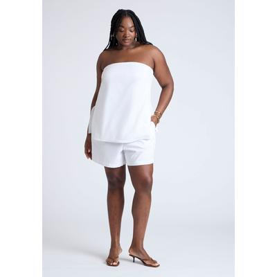 Plus Size Women's Easy Pull On Linen Blend Short by ELOQUII in Snow White (Size 24)