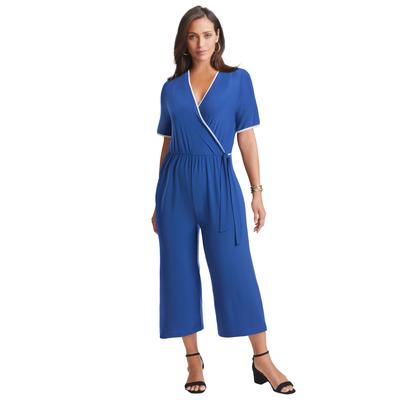 Plus Size Women's Stretch Knit Cropped Wide Leg Jumpsuit by The London Collection in Dark Sapphire (Size 16 W)
