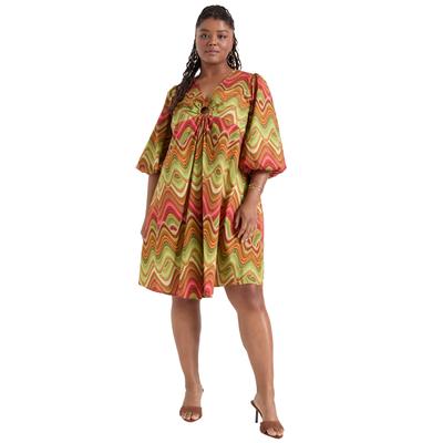 Plus Size Women's Ring Cut Out Poplin Shirtdress by June+Vie in Heat Waves (Size 14/16)