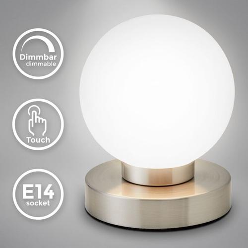 Nachttischlampe - touch, dimmbar, LED, E14 Fassung, Glas, chrom