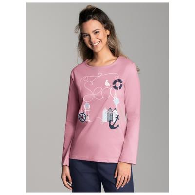 Schlafanzug TRIGEMA "TRIGEMA Pyjama Oberteil mit maritimem Printmotiv", Damen, Gr. S, lila (lilie), 100% Baumwolle, casual, Homewear-Sets Image