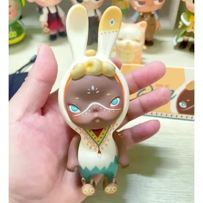 Sooya Ban African Chief Tan Skin Figure Bunny Ear Slingshot Hand Paint Doll Toy Designer Art Collection Doll Turnnable Face