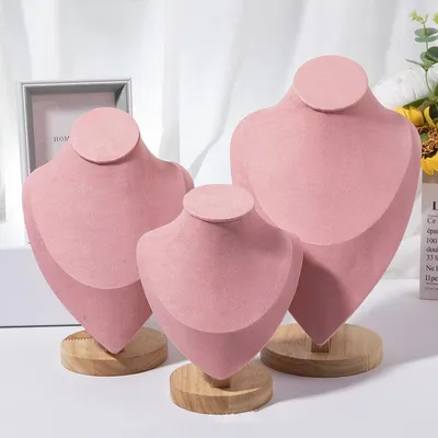 1pc Wooden Mannequin Bust Necklace Display Stand Portrait Model Neck Pendant Jewellery Storage Rack