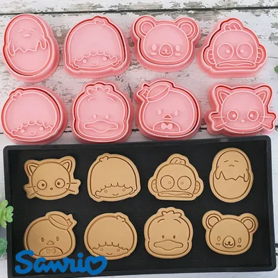 8pcs Sanrio Hangyodon Cookie Molds Cutters Plastic 3D Flower Shape Cartoon Pressable Biscuit Mold