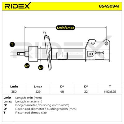 RIDEX Stoßdämpfer FIAT,PEUGEOT,CITROËN 854S0941 51808792,51821087,51929877 Federbein,Stossdämpfer 1609616680,1609616880,520852,5208F4,1609616780 Image