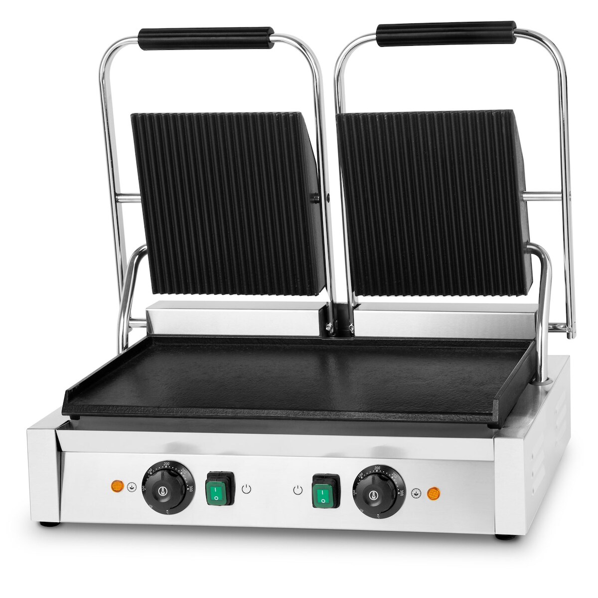 VERTES Doppel-Kontaktgrill, 3600 W, Gusseisen, gerillt/flach, 0-300°C, Edelstahl, für Fladenbrot, Fleisch, Gemüse, Sandwich Image