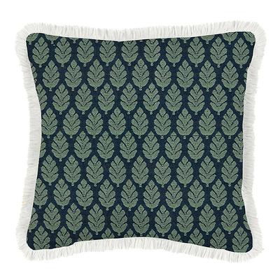 Lawrence Navy Sunbrella Fringed Outdoor Pillow - 16