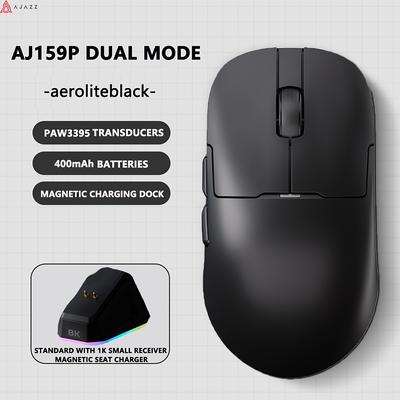 TEMU Ajazz Aj159p Gaming Mouse With Magnetic Rgb Charging Base, 2.4g Wireless Connection 400mah Large Battery, Paw3395 Sensor 26k Dpi, 1k 6 Programmable Buttons, Ergonomic For Pc/ Image